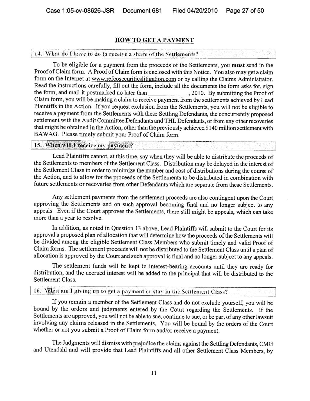 Case 1:05-cv-08626-JSR Document 681 Filed 04/20/2010 Page 27 of 50 HOW TO GET A PAYMENT ^ E. 0$ E 3 6$ 9 $.