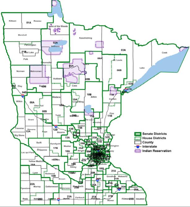 2012 State Government Legislative Districts Minnesota has 67 legislative districts representing your state government.