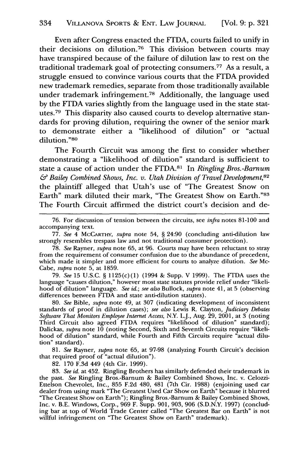 Jeffrey S. Moorad Sports Law Journal, Vol. 9, Iss. 2 [2002], Art. 4 334 VILLANOVA SPORTS & ENT. LAW JOURNAL [[Vol. 9: p.