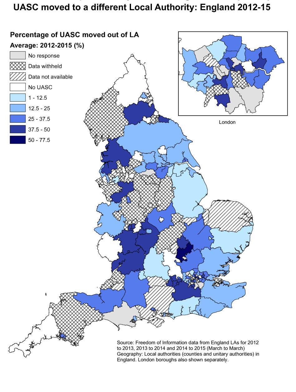 Figure 5: UASC placed in a different Local Authority, England 2012-2015 Conclusion The responses from the Freedom of Information requests has provided an indication of the complex picture of the