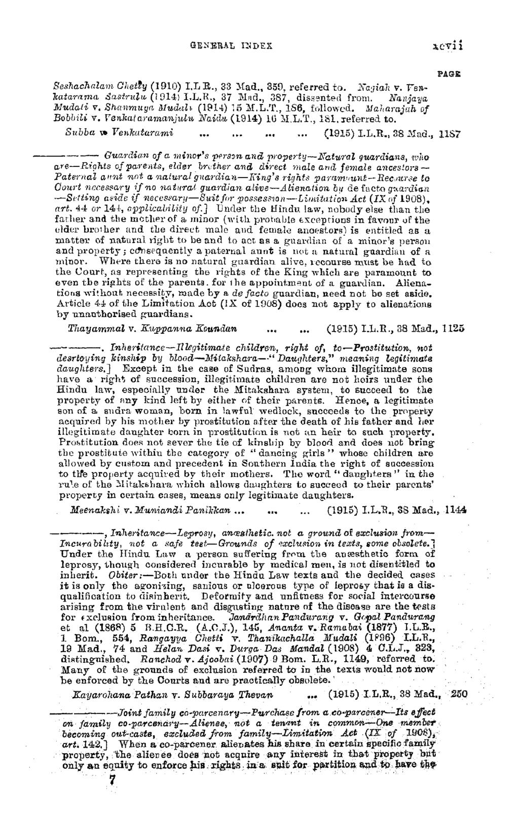 q e n m a l rai>es ^ o T i i PAGE Beshachalam Ohetfy (1910) I,L E., 33 Mad., 359, referred to. 2\a jiali v. Fsii- Tcatarama Sasiriilu^ (1 914) I.L.K, 37 Had., 387, dissented frornr N anjaija Mudati 7.
