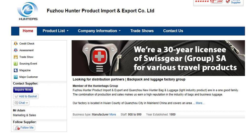 Case :-cv-00 Document Filed 0/0/ Page of <hunterbags.manufacturer.globalsources.com>, as of March, can be seen below: 0.