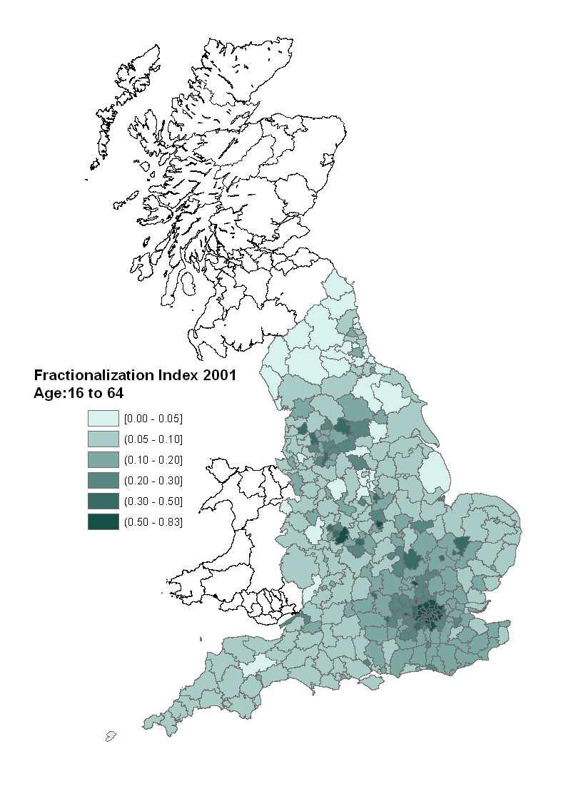 Figure 1: Fractionalisation across English districts (2001 and 2006) Density 0 2 4