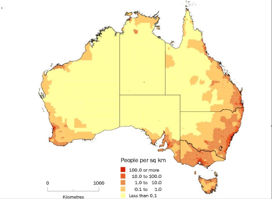 Censuses, 1921-2011 3: Australia: Population Density by SLA, 2011 Source: ABS, 2012b As well as being relatively stable,