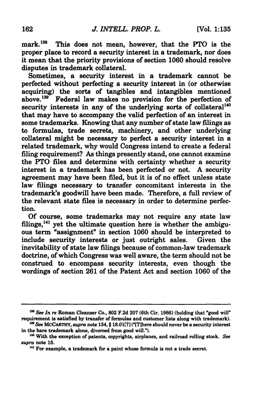 Journal of Intellectual Property Law, Vol. 1, Iss. 1 [1993], Art. 8 J. INTELL. PROP. L. [Vol. 1:135 mark.