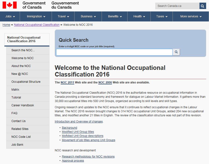 APPENDIX 2: FINDING YOUR NOC CODE To find the NOC code for your past work experience or for a position offered to you, visit the website of the National Occupational Classification (NOC) 2016, the