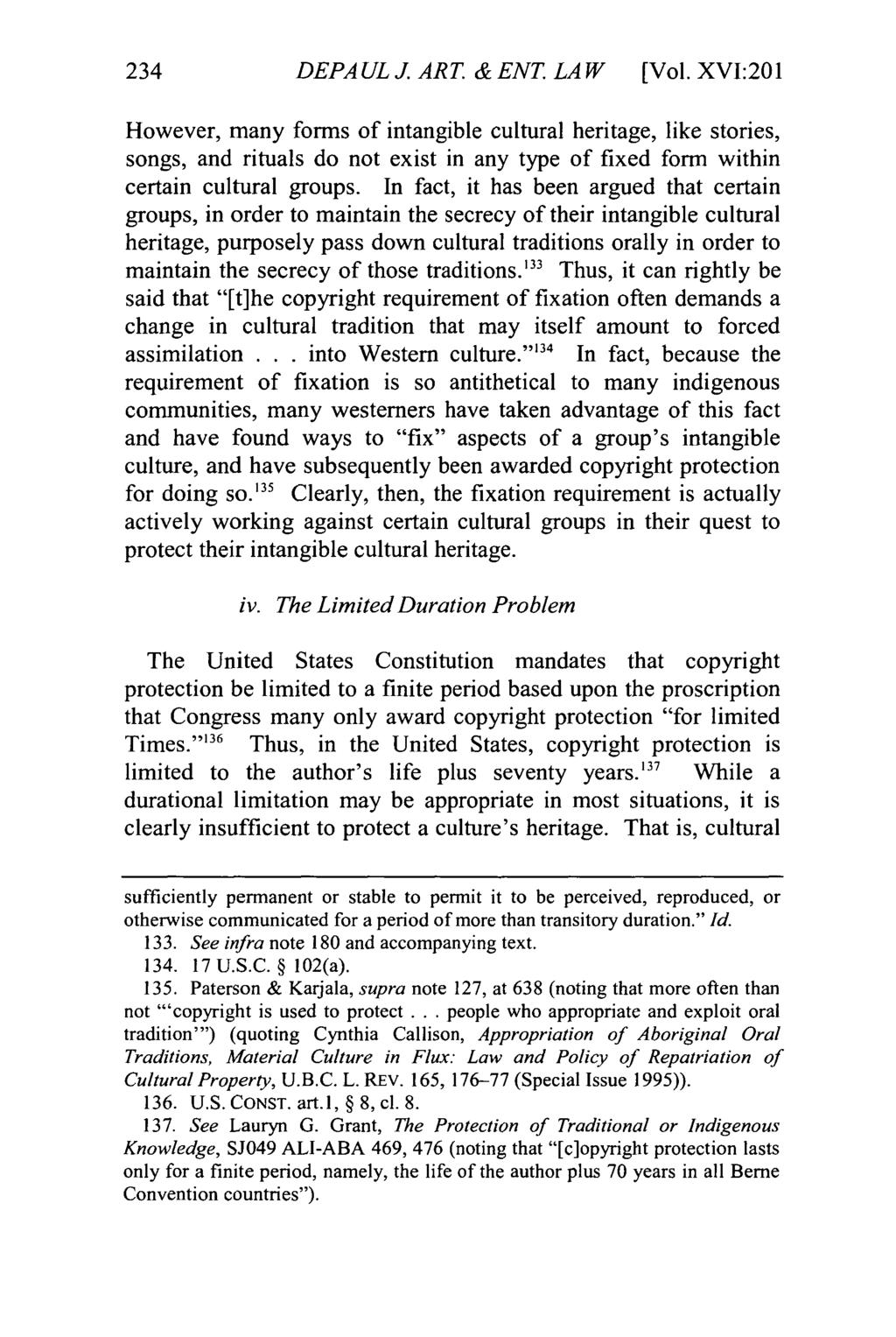 DePaul Journal of Art, Technology & Intellectual Property Law, Vol. 16, Iss. 2 [], Art. 2 DEPAULJ. ART &ENT. LAW [Vol.