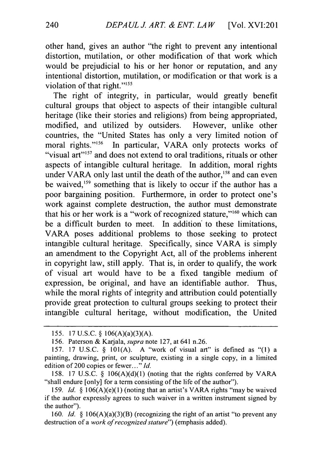 DePaul Journal of Art, Technology & Intellectual Property Law, Vol. 16, Iss. 2 [], Art. 2 DEPAULJ.ART &ENT.LAW [Vol.