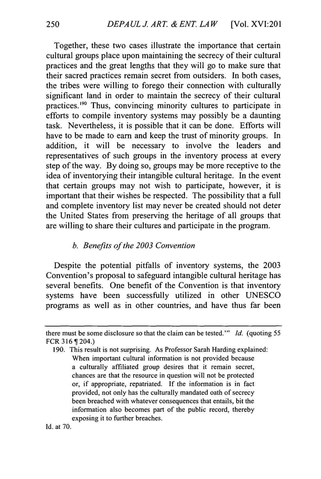 DePaul Journal of Art, Technology & Intellectual Property Law, Vol. 16, Iss. 2 [], Art. 2 DEPAULJ.ART. &ENT. LAW [Vol.