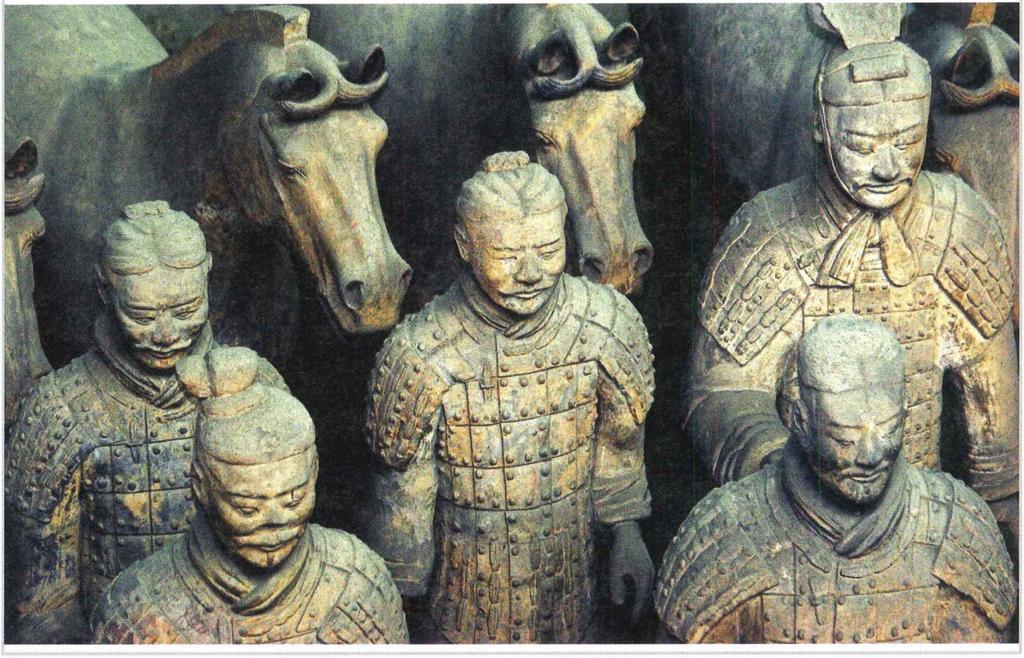Together with the clay horses also found in the tomb, these massed forces are striking evidence of the power of the founder of China's shortlived, first imperial dynasty.