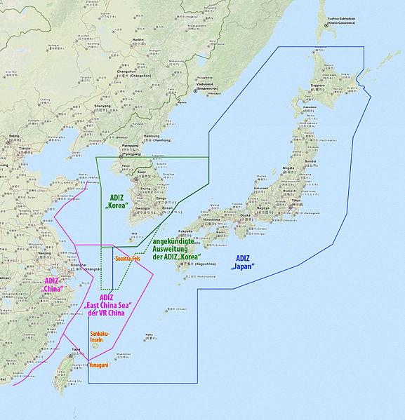ADIZ Crisis On November 2013, China implemented an East China Sea Air Defense Identification Zone (ADIZ) ADIZ: an area in which identification, location, and control of aircraft over land and water