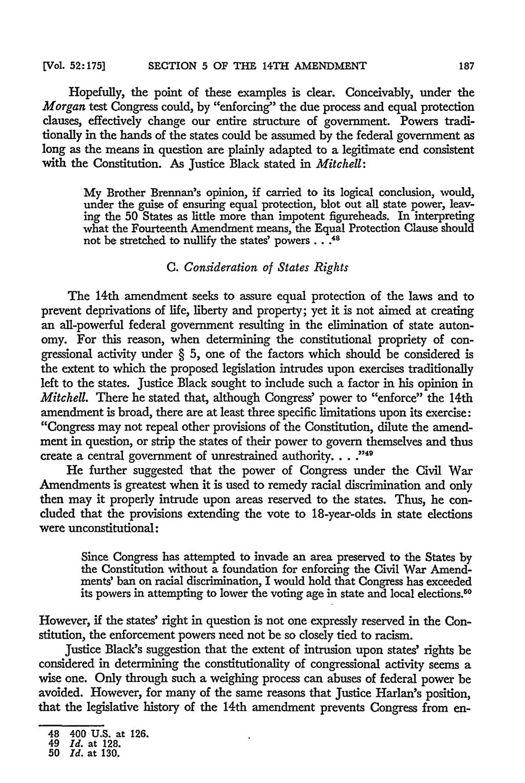 [Vol. 52:175] SECTION 5 OF THE 14TH AMENDMENT Hopefully, the point of these examples is clear.