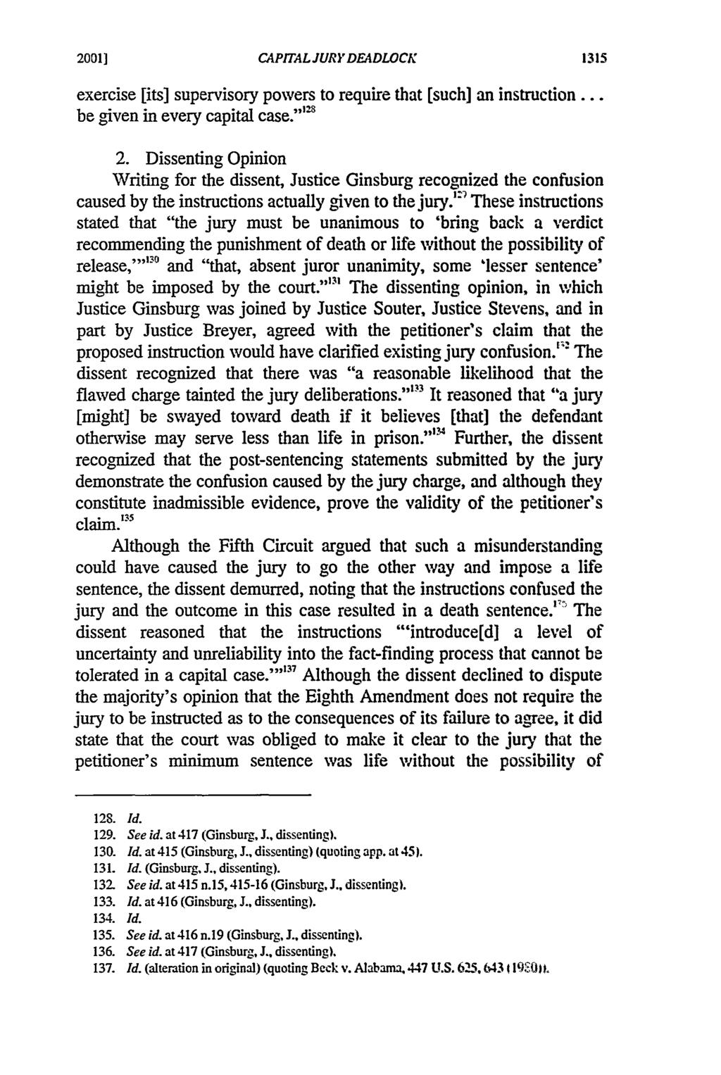 2001] Berberich: Jury Instructions Regarding Deadlock in Capital Sentencing CAPITAL JURYDEADLOCK exercise [its] supervisory powers to require that [such] an instruction.