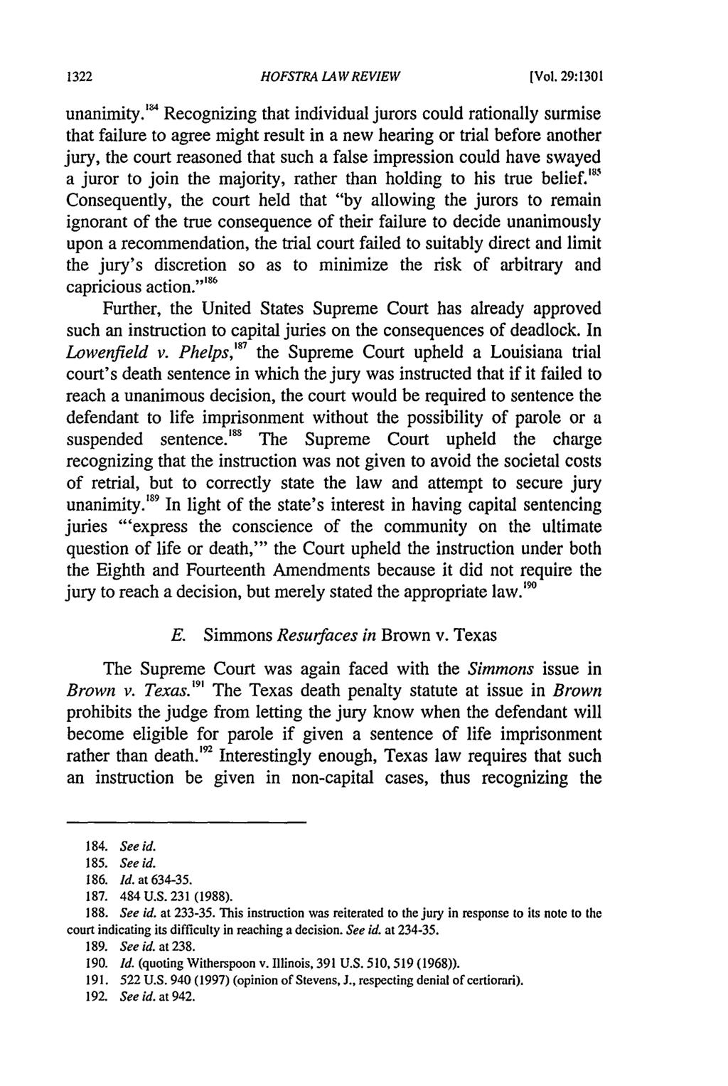 Hofstra Law Review, Vol. 29, Iss. 4 [2001], Art. 11 HOFSTRA LAW REVIEW [Vol. 29:1301 unanimity.