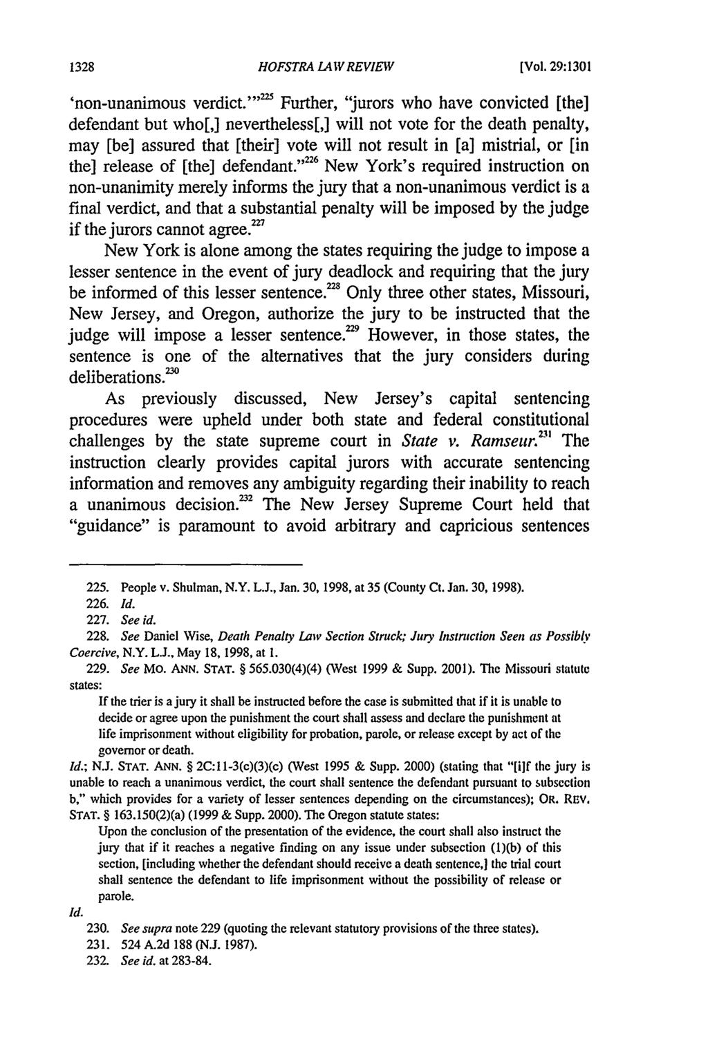 Hofstra Law Review, Vol. 29, Iss. 4 [2001], Art. 11 HOFSTRA LA IV REVIEW [Vol. 29:1301 'non-unanimous verdict.
