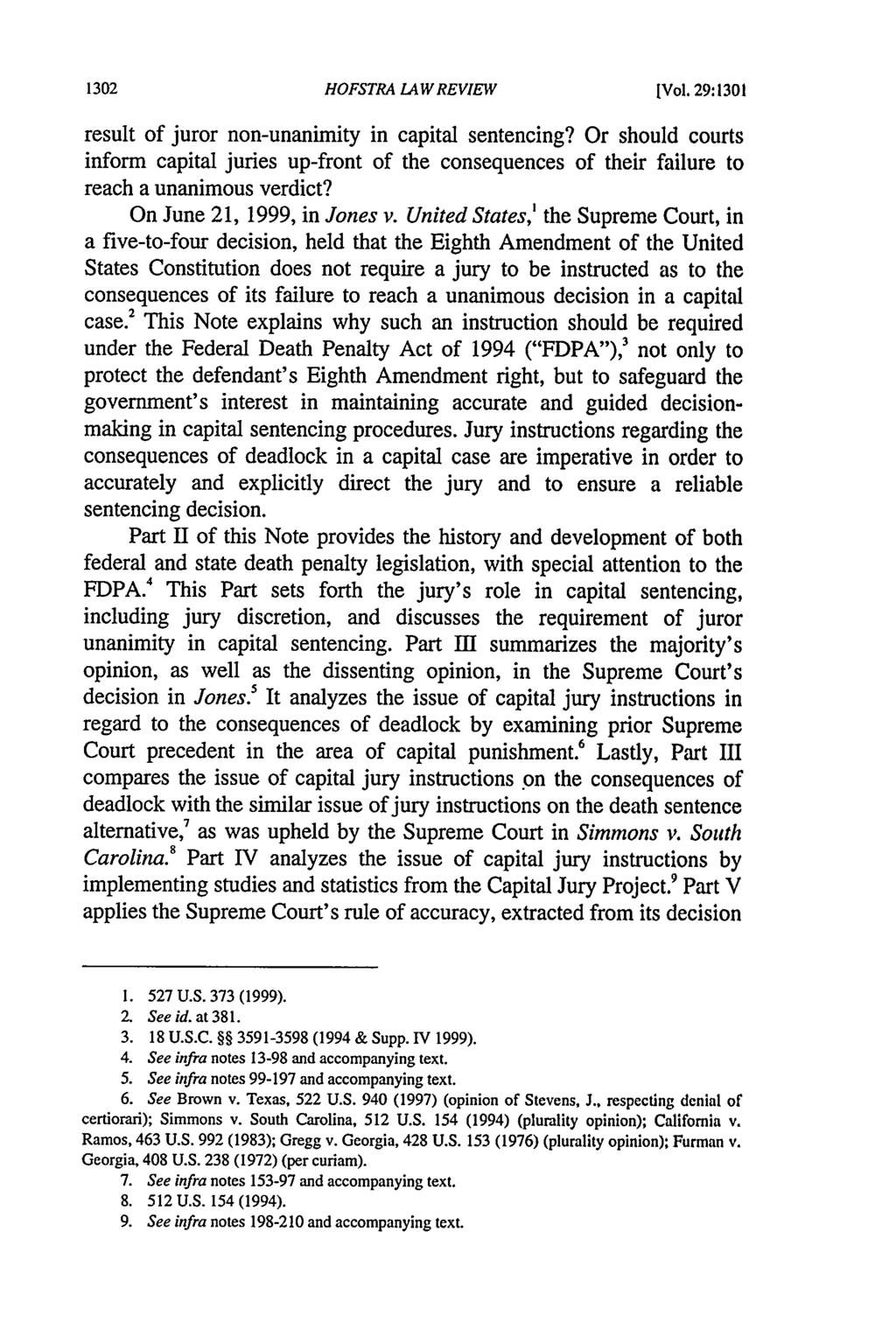 Hofstra Law Review, Vol. 29, Iss. 4 [2001], Art. 11 HOFSTRA LAW REVIEW [Vol. 29:1301 result of juror non-unanimity in capital sentencing?
