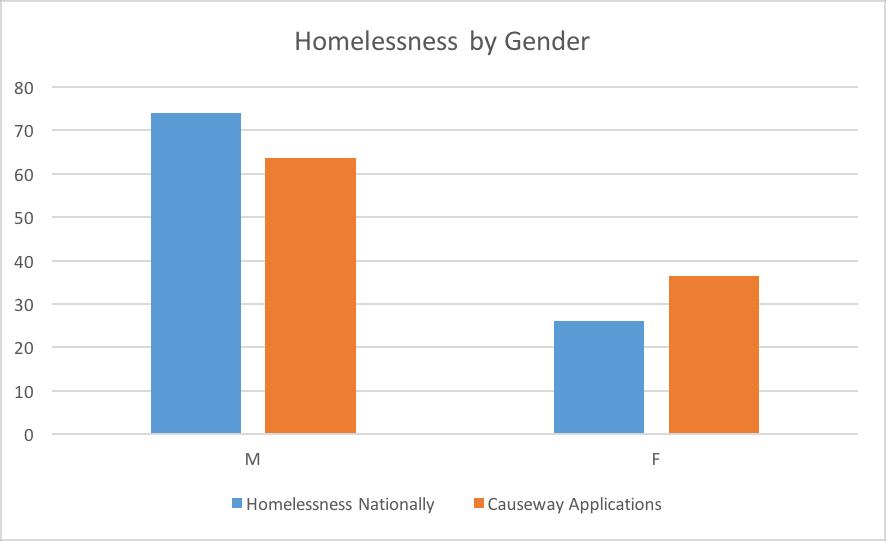 5.3 Gender Graph 6 The national data on the gender of homeless people could be vastly underestimated according to a report in the guardian newspaper.