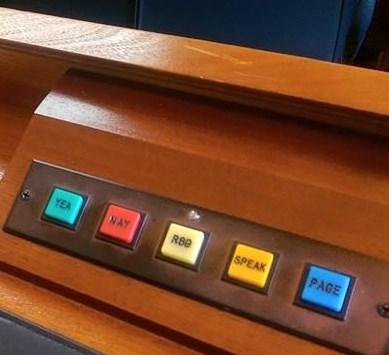 Buttons on a Delegate s desk are similar to those on the desk of a Senator. They include the following: When a Delegate wants to speak, the SPEAK button is pressed.