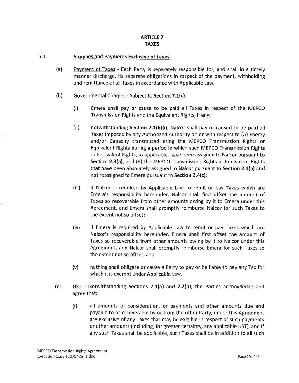 Maritime Link Appendix 2.08 Page 25 of 108 ARTICLE 7 TAXES 7.