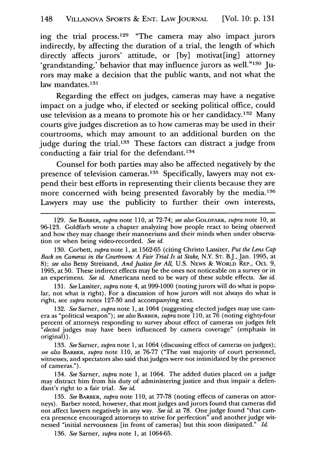 148 VILLANOVA Jeffrey S. Moorad SPORTS Sports & Law ENT. Journal, LAw Vol. JOURNAL 10, Iss. 1 [2003], Art. [Vol. 7 10: p. 131 ing the trial process.