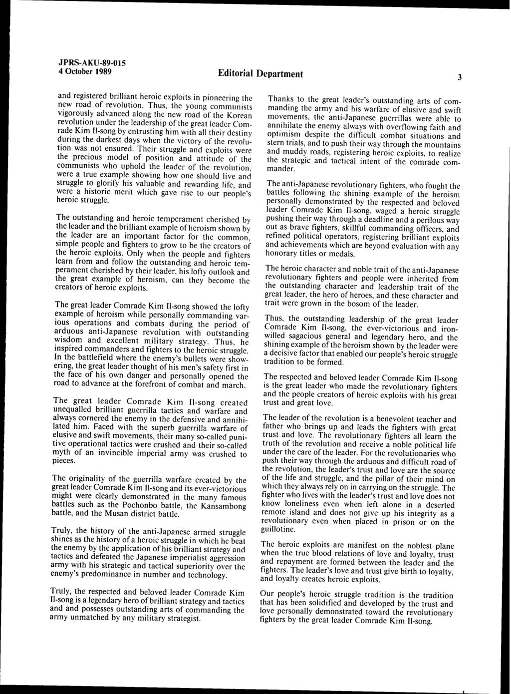 4 October 1989 Editorial Department and registered brilliant heroic exploits in pioneering the new road of revolution.
