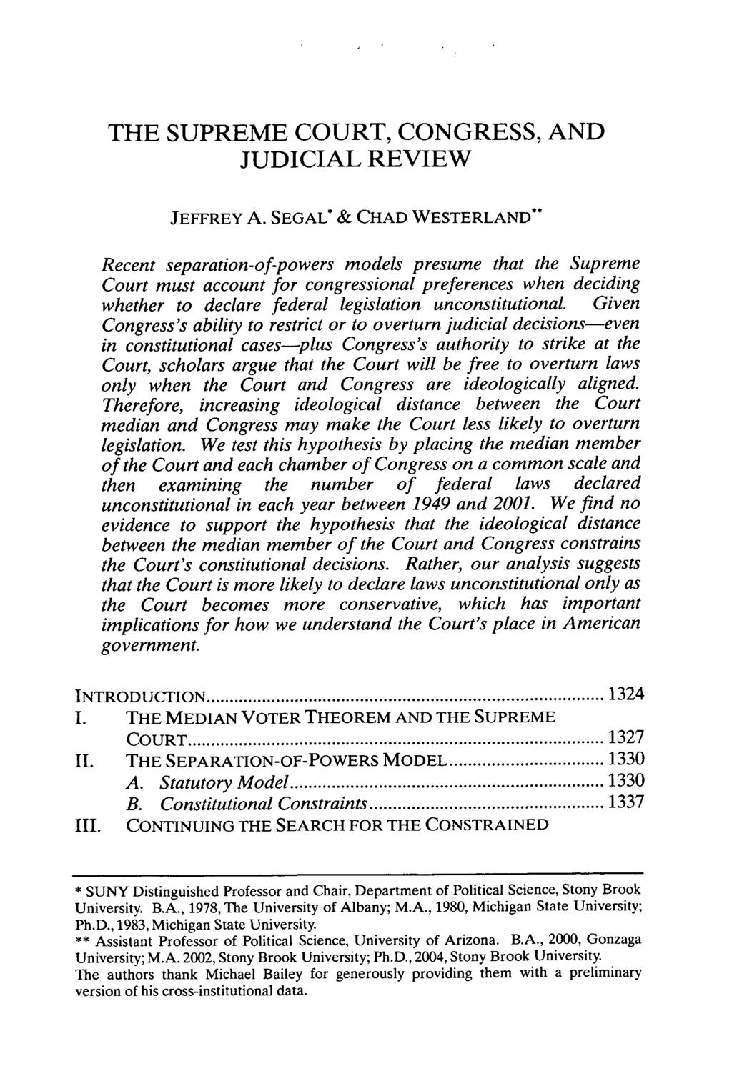 THE SUPREME COURT, CONGRESS, AND JUDICIAL REVIEW JEFFREY A.