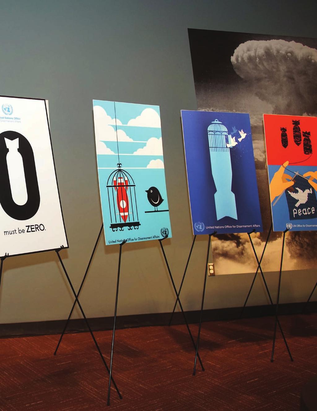 Some of the winning entries of the UN Poster for Peace Contest displayed as part of the disarmament collection