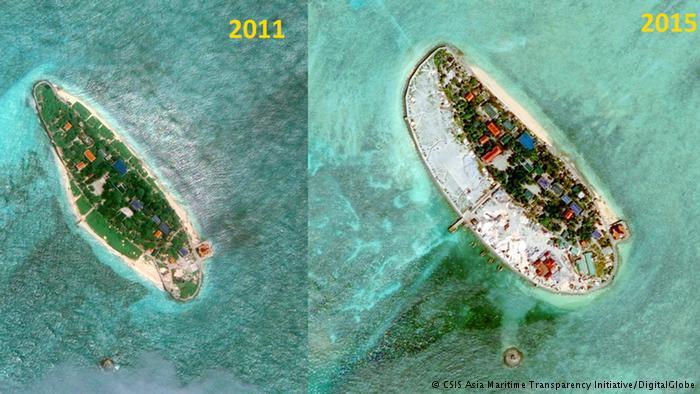 construction work, Vietnam maintained that the reclamation and buildup was for peaceful purposes. Sand Cay Island is now furnished with a surveillance facility, new bunkers and heliport.