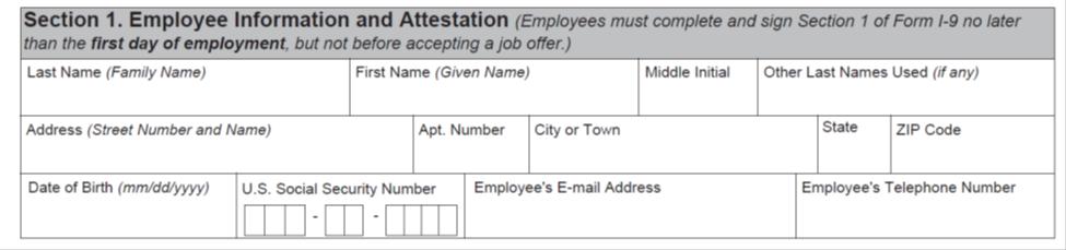 Form I9 Employment Eligibility Verifications 1.
