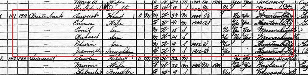 Figure 3: Census manuscripts for the Breitenbach family A.