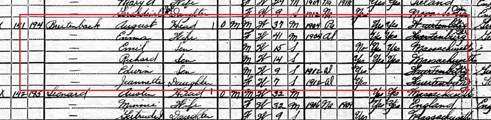 Figure 3: Census manuscripts for the Breitenbach family A.