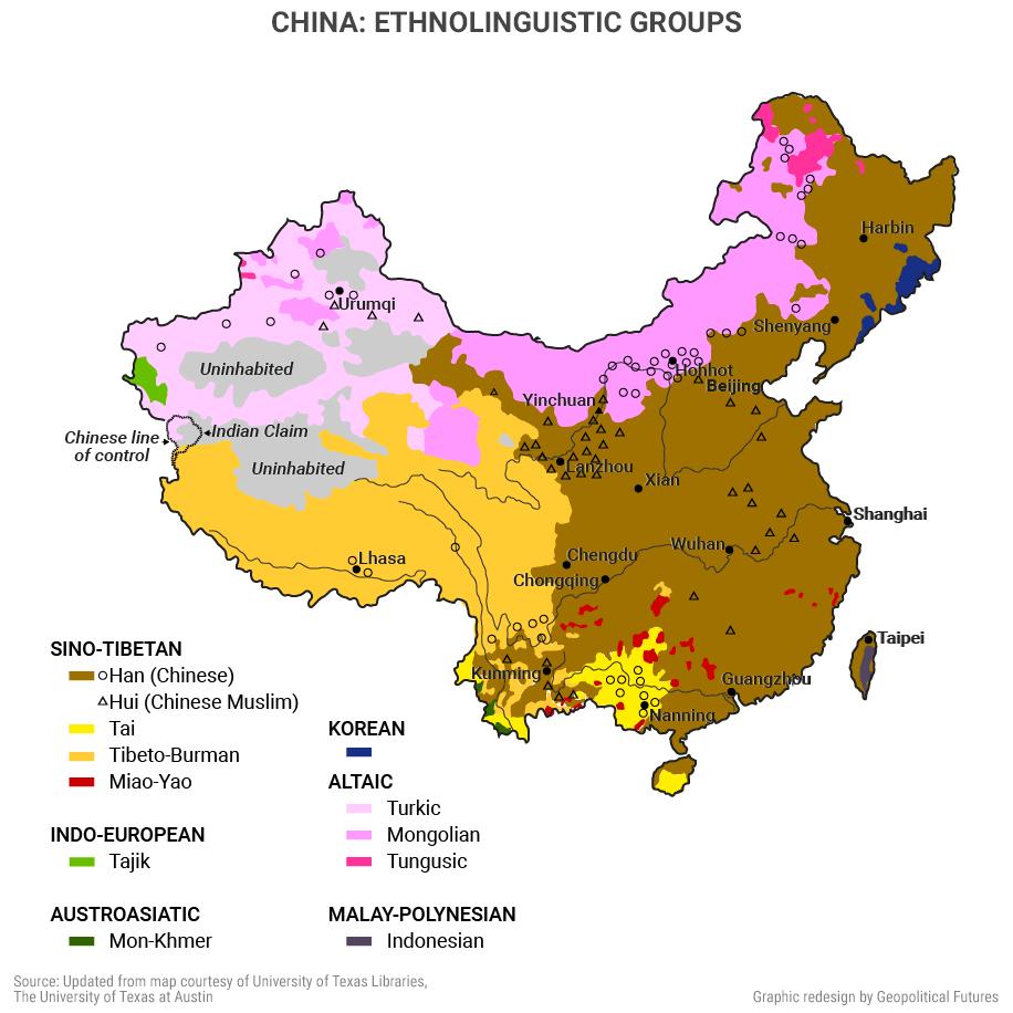 Han China is surrounded within China by regions populated by what are essentially other nations.