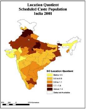 38 Parul Figure 1: Location Quotient of Scheduled Caste, 2001, (Source: Computed by Author with data from Census of India, 2001) Figure 1 shows the location quotient of scheduled caste population.