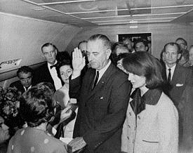 [edit] Acting President and President Main article: Acting President of the United States New President Lyndon Johnson was sworn in aboard Air Force One, following the assassination of John F.
