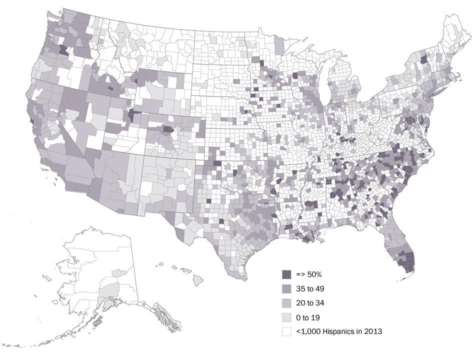 Counties Where Immigrant Hispanics Are the Majority
