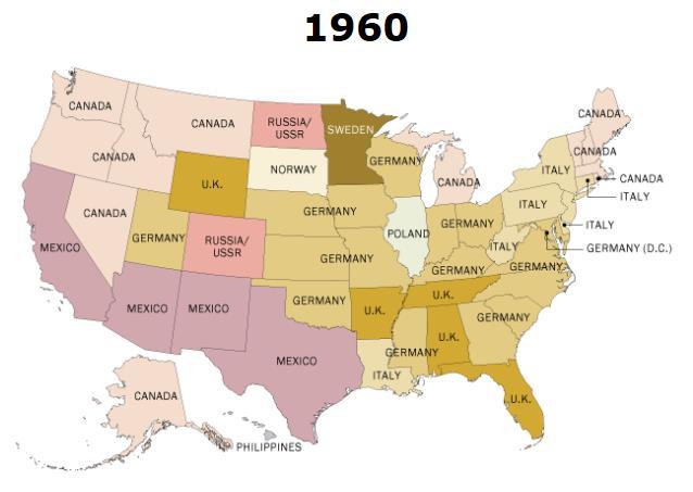 Largest Immigrant Group in Each State Source: Estimates for the countries of origin come from Pew Research Center tabulations of the 1950 decennial census.