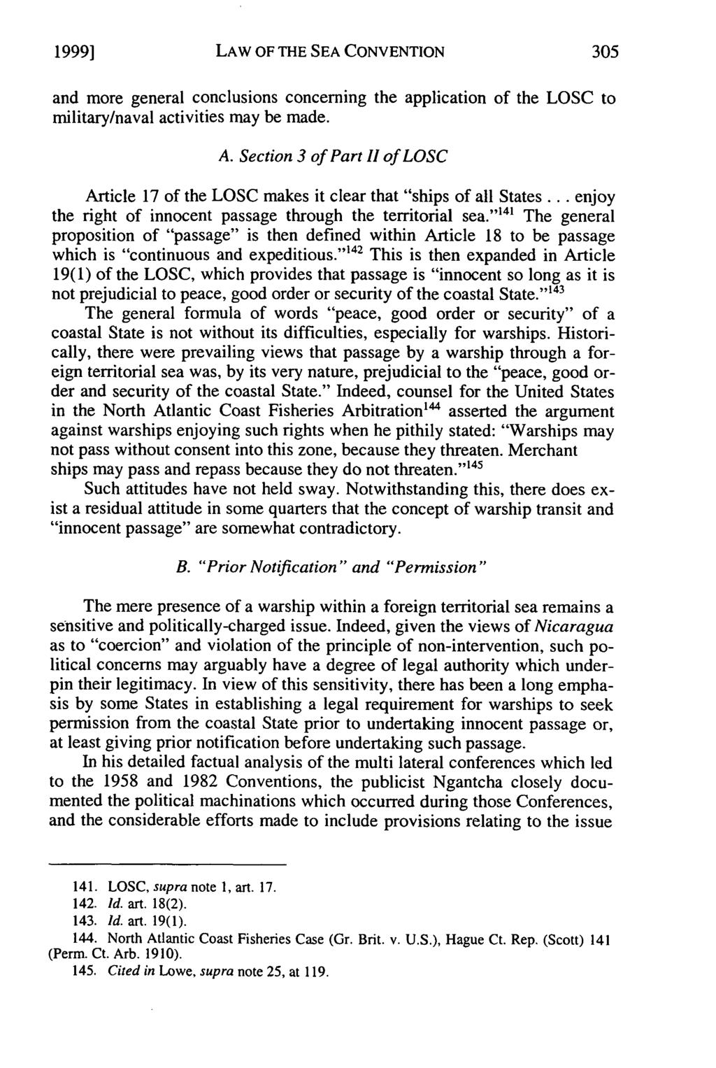 1999] Stephens: The Impact of the 1982 Law of the Sea Convention on the Conduct o LAW OF THE SEA CONVENTION and more general conclusions concerning the application of the LOSC to military/naval
