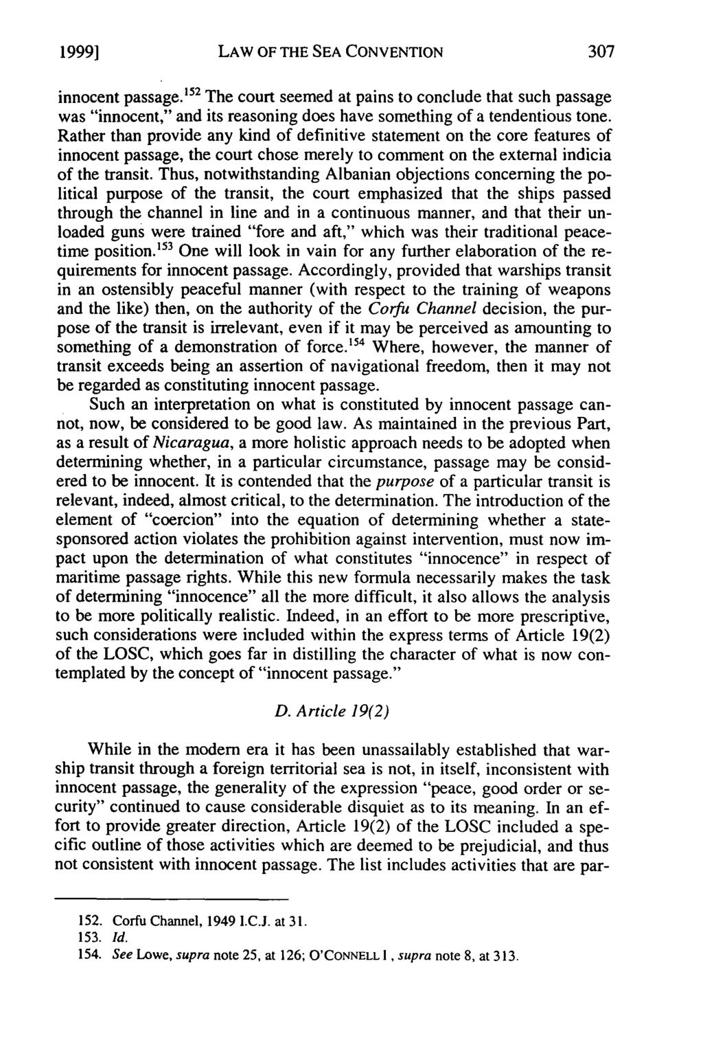 1999] Stephens: The Impact of the 1982 Law of the Sea Convention on the Conduct o LAW OF THE SEA CONVENTION innocent passage.