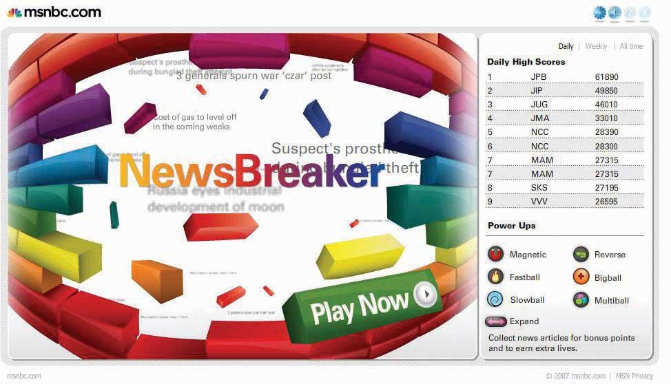 13.7 NewsBreaker Game Another insight was that many News Explorers were casual game users. Because their demographics skewed a little older, SS+K recommended updating an old favorite.