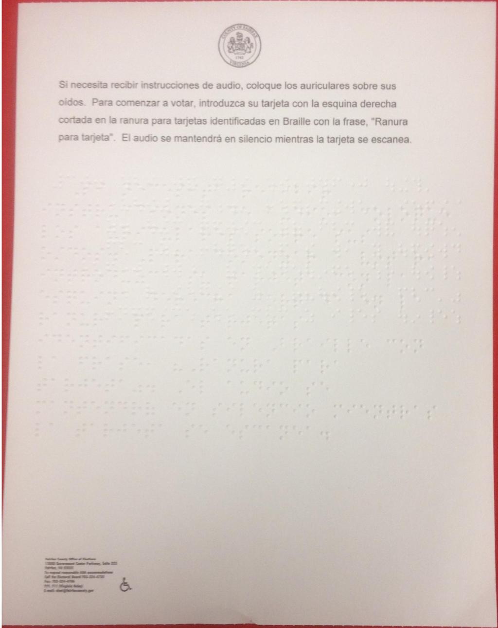 Braille Instruction Card