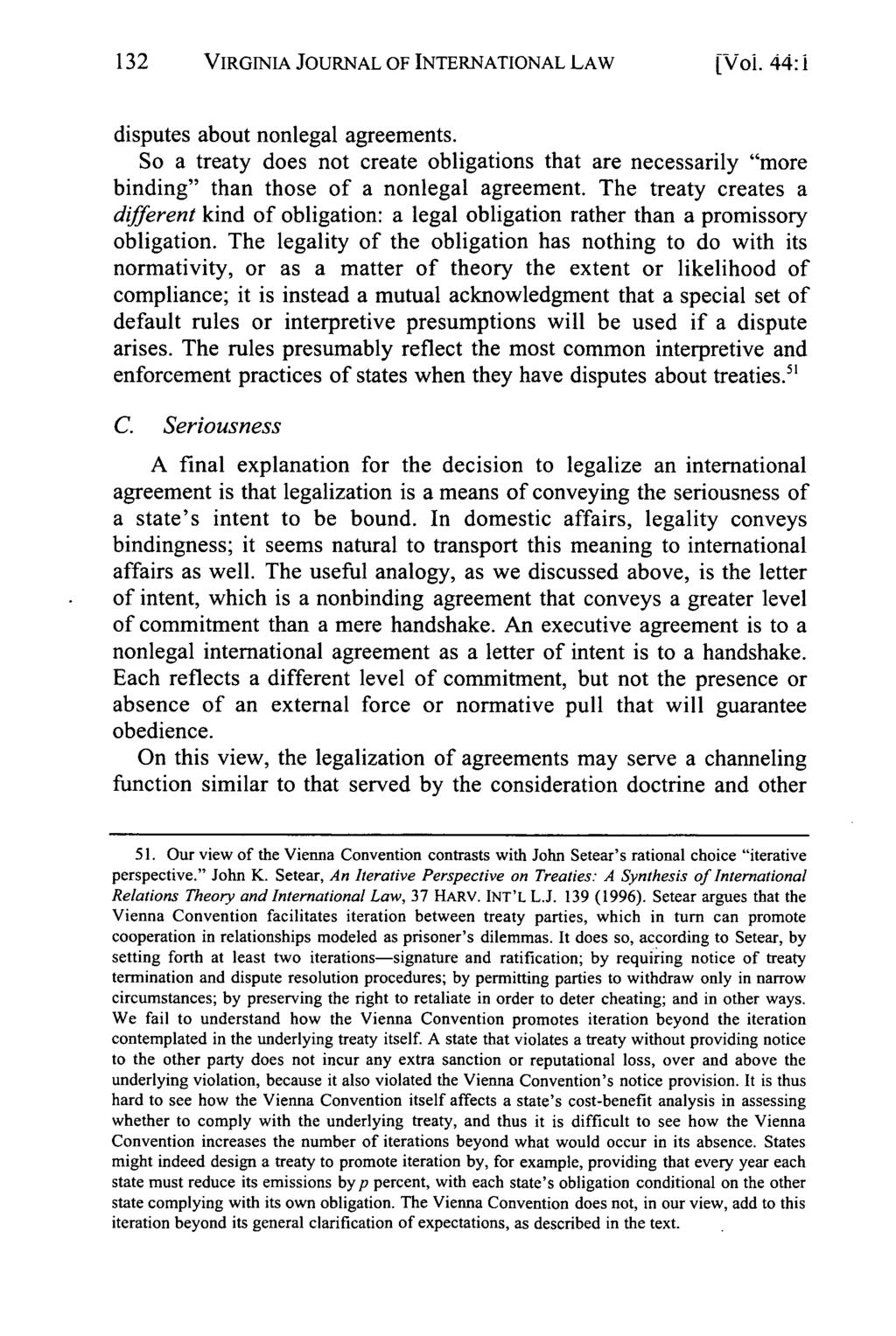 132 VIRGINIA JOURNAL OF INTERNATIONAL LAW [Voi. 44: i disputes about nonlegal agreements.