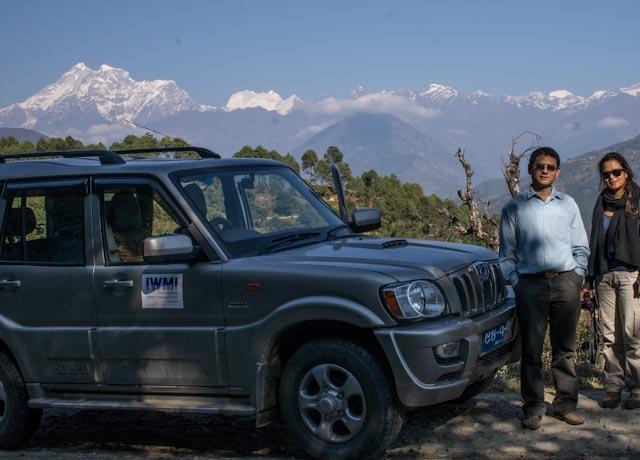 Picture 8: Driving from Upper Tamakoshi HP toward Cherikot for information gathering on Tamakoshi- 3 HP. The Himalaya range in the background. 7.2.1.