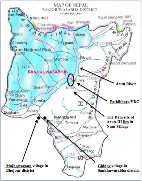 Location: Located on the Arun River, the dam of Arun 3 (A3) is scheduled to lie 20 km north of the Kandbari the HQ of Sankhuwasabha district north of Num Village.