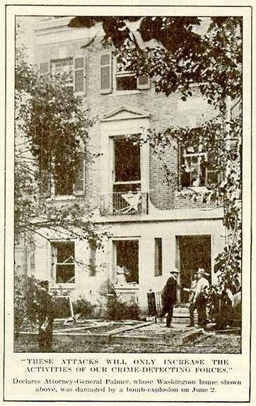 "Bombing at the Home of Attorney General Palmer" During the spring of 1919, a group of anarchists (known as Galleanists because they were followers of Italian anarchist Luigi Galleani) sent a series