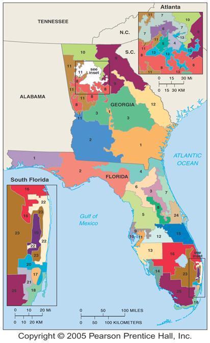 Gerrymandering: Florida & Georgia State legislature boundaries were drawn to