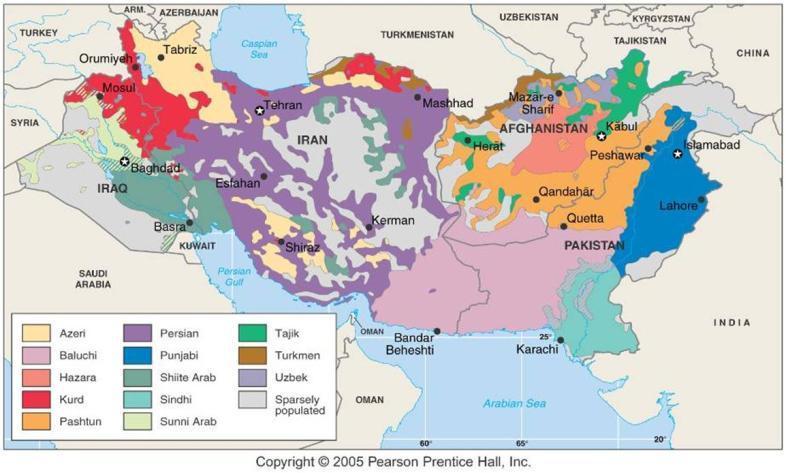 Ethnic Groups in Southwest Asia Ethnic boundaries do not match