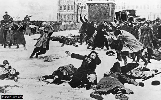 Shots that Sparked a Revolution Imperial troops fired on peaceful demonstrators in Saint Petersburg in January 1905. Rage over "Bloody Sunday" spread across Russia, developing into a revolution.