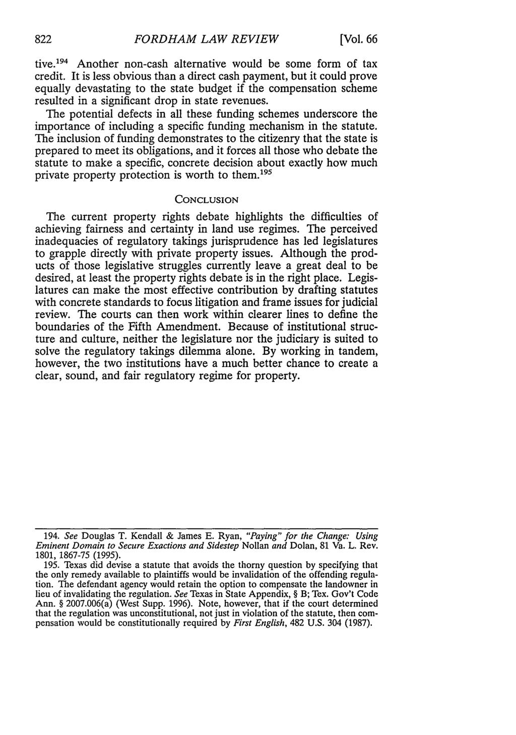 FORDHAM LAW REVIEW [Vol. 66 tive.1 94 Another non-cash alternative would be some form of tax credit.