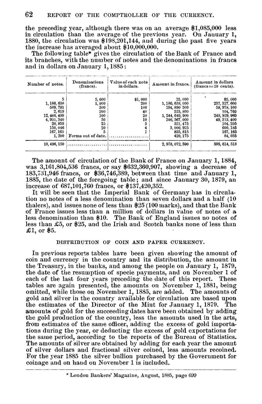 62 REPORT OF THE COMPTROLLER OF THE CURRENCY. the preceding year, although there was on an average $1,085,0 less in circulation than the average of the previous year.