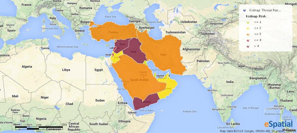 Middle East Regional overview In 2015 kidnappings for ransom, sectarian abductions and conflict-related hostage situations continued to pose a threat to both domestic and foreign nationals across the